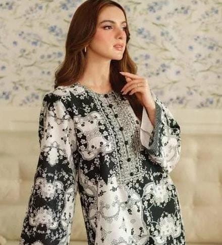 Elegant Black & White Floral Two-Piece Set