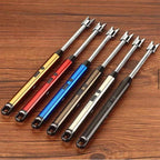 Set of five multicolored tools on a wooden surface