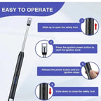 Instructions for operating a device with a safety lock and ignition button on a blue background