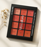 Mocallure Powder Kiss Lipstick Matte palette with 12 colors on a light background