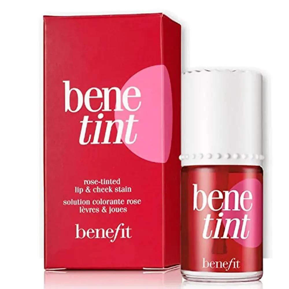Benefit benetint rose-tinted lip & cheek stain with red packaging on a white background