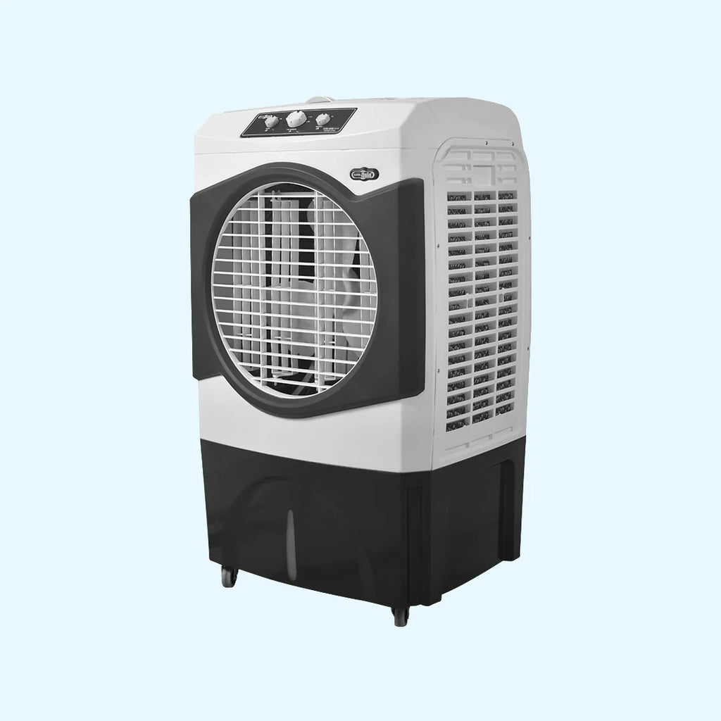 Portable air cooler on a light blue background
