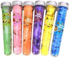 Colorful soft soap in test tube packaging with visible brand names.
