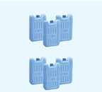 Set of five blue ice chests on a light blue background