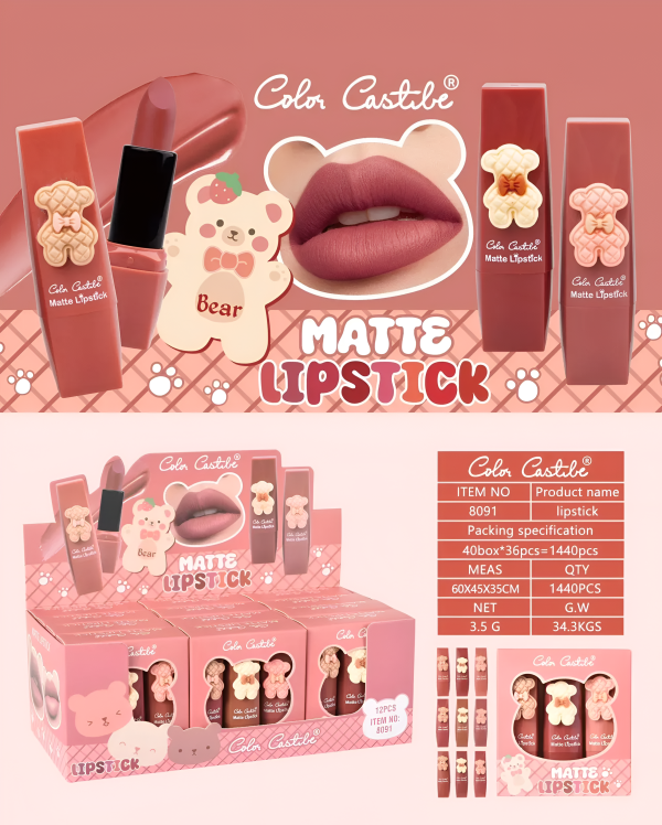 Color Castile Pack of 3 Bear Shape Matte Lipsticks – Long-Lasting, Bold and Vibrant Makeup Essential for Women & Girls, Perfect Gift Set for Birthdays, Parties, Weddings, and Daily Fashion Beauty Needs