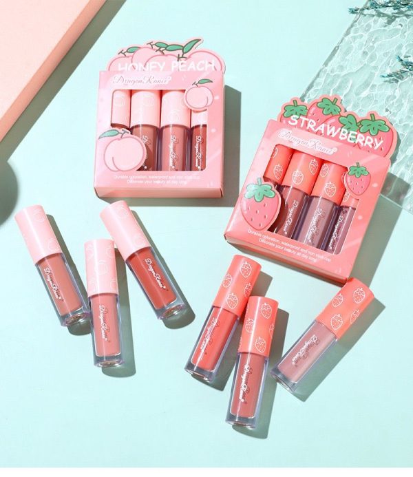 Dragon Ranee 3PCS Fruit Velvet Matte Waterproof Lipstick & Lip Gloss Set – Long-Lasting Strawberry Shade D6007, Smooth Hydrating Formula for Women & Girls, Perfect Gift for Parties, Events & Daily Use