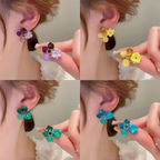 Flower Crystal Korean Earrings – Elegant Women’s Fashion Jewelry for Women and Girls in Multiple Colors (Black, Blue, Red, Yellow, Green, Sky Blue), Trendy Stylish Accessories for Parties & Gifts