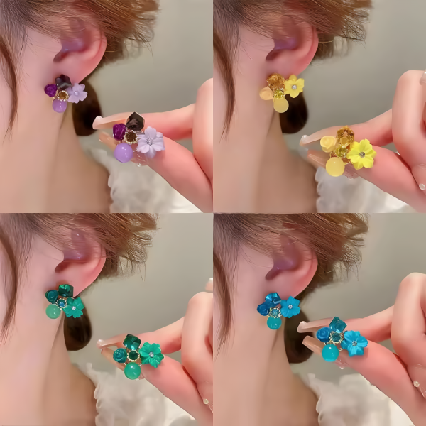 Flower Crystal Korean Earrings – Elegant Women’s Fashion Jewelry for Women and Girls in Multiple Colors (Black, Blue, Red, Yellow, Green, Sky Blue), Trendy Stylish Accessories for Parties & Gifts