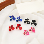 Flower Crystal Korean Earrings – Elegant Women’s Fashion Jewelry for Women and Girls in Multiple Colors (Black, Blue, Red, Yellow, Green, Sky Blue), Trendy Stylish Accessories for Parties & Gifts