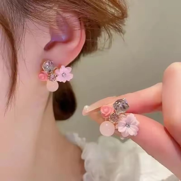 Flower Crystal Korean Earrings – Elegant Women’s Fashion Jewelry for Women and Girls in Multiple Colors (Black, Blue, Red, Yellow, Green, Sky Blue), Trendy Stylish Accessories for Parties & Gifts