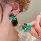 Flower Crystal Korean Earrings – Elegant Women’s Fashion Jewelry for Women and Girls in Multiple Colors (Black, Blue, Red, Yellow, Green, Sky Blue), Trendy Stylish Accessories for Parties & Gifts