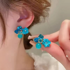 Flower Crystal Korean Earrings – Elegant Women’s Fashion Jewelry for Women and Girls in Multiple Colors (Black, Blue, Red, Yellow, Green, Sky Blue), Trendy Stylish Accessories for Parties & Gifts