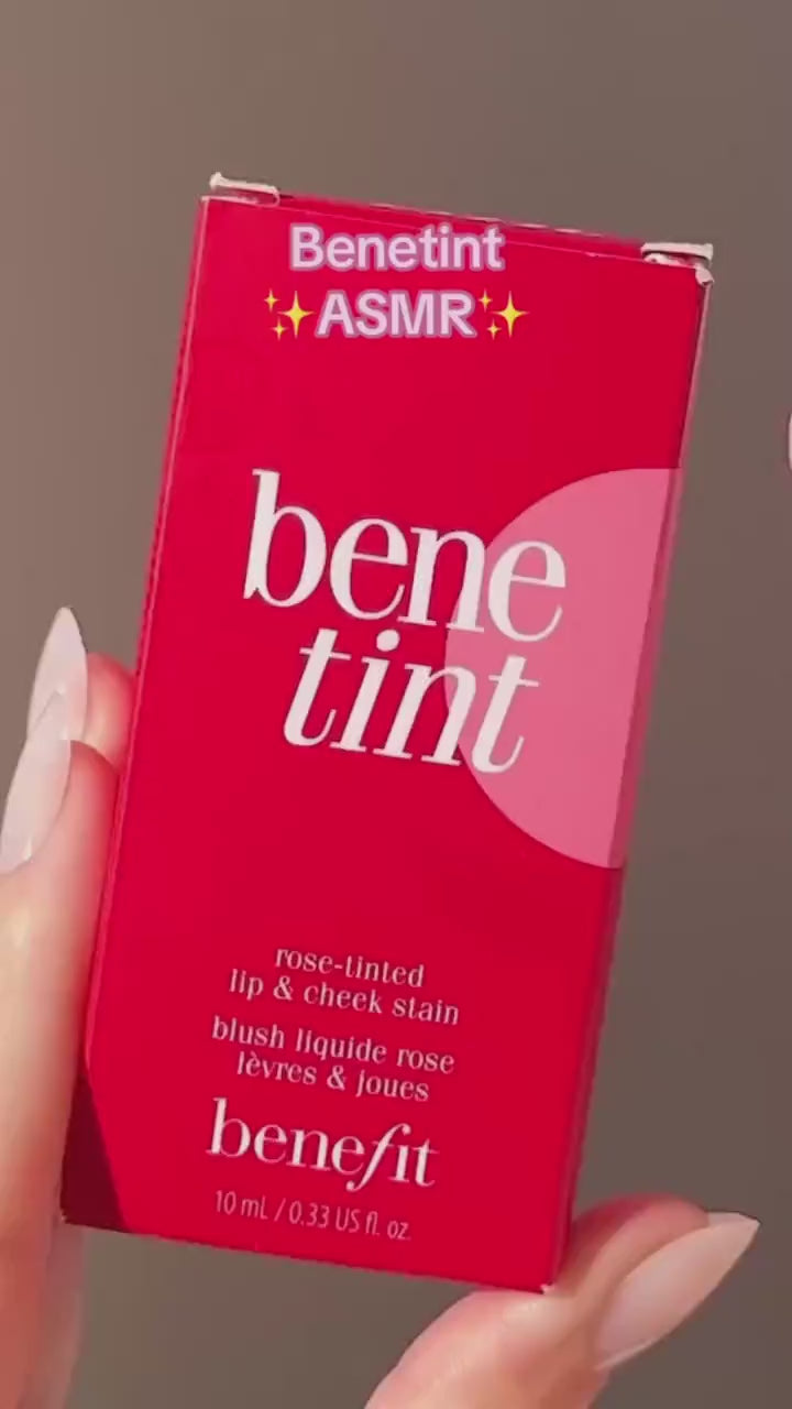 Benetint lip and cheek tint bottle in classic red shade, perfect for a natural rosy glow and long-lasting color.